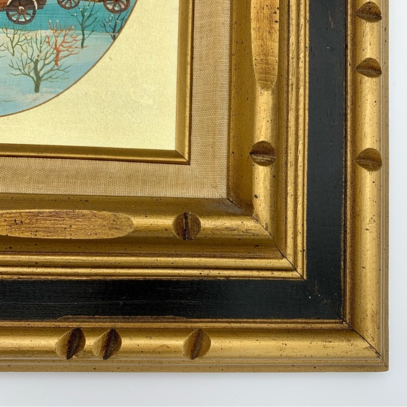 Vintage Framed Winter Oil Painting 16x18 Snow Scene Covered Wagon SIGNED (1950s) - Picture 8 of 13